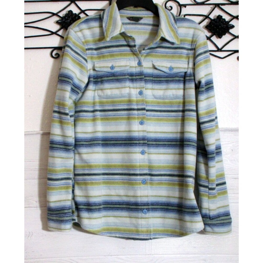 Eddie Bauer Fleece Women's Button Up Top Size S Long Sleeve Multicolor Striped
